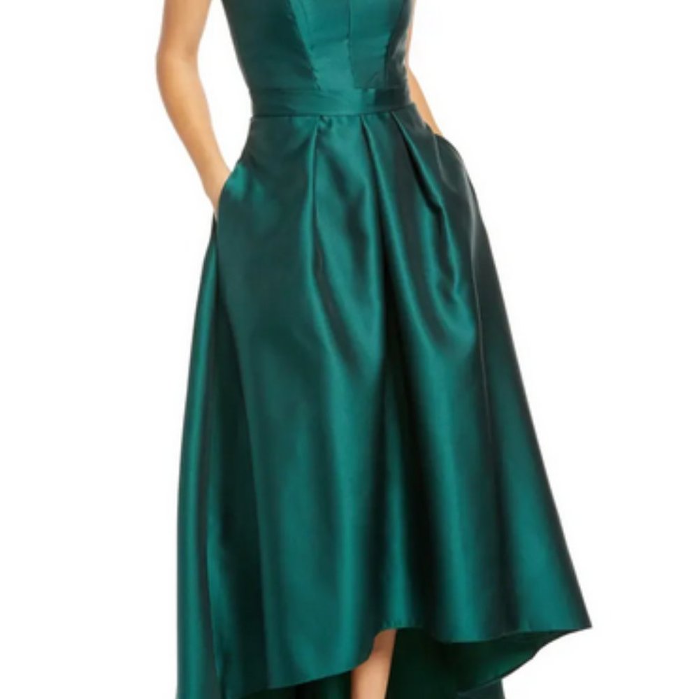 Alfred Sung High/Low Ballgown in Hunter Green